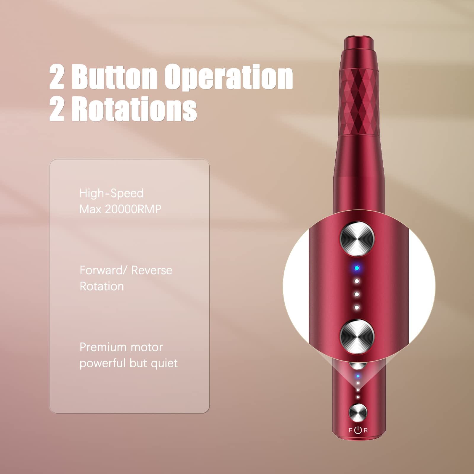 Cordless Electric Nail Drill Set - Rechargeable Portable Manicure & Pedicure Kit for Acrylic, Gel & Natural Nails | Professional Salon & Home Nail Care Tool (Red) | Perfect for DIY Nail Art, Nail Extensions & Nail Polish Removal
