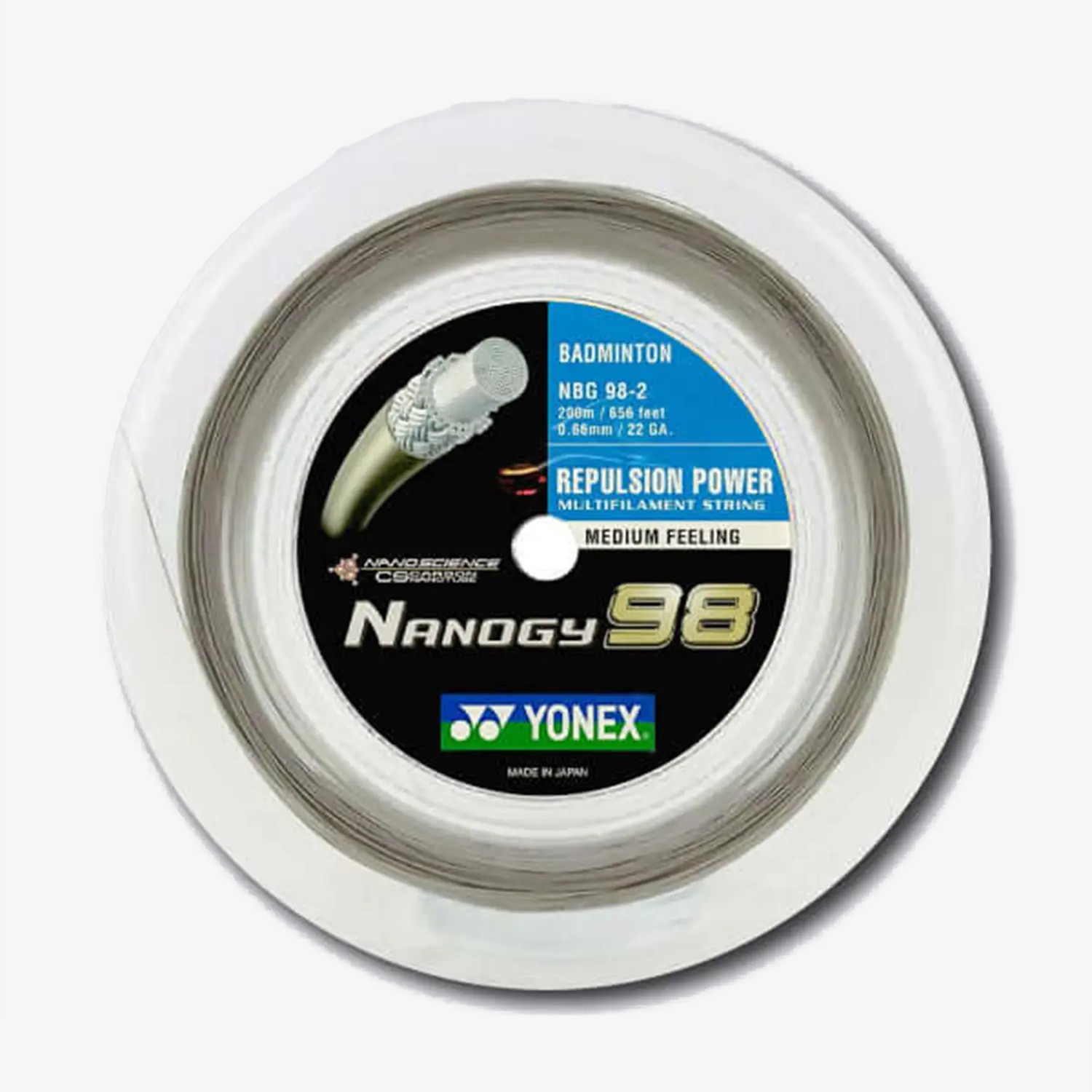 Yonex Nanogy 98 200m Badminton String (Silver Grey) - High Performance Badminton Racket String for Professional Players - Perfect for Tournaments & Training Sessions