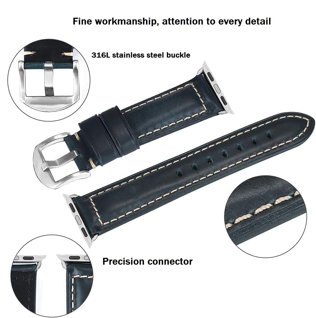 Premium Genuine Leather Apple Watch Band - Compatible with Apple Watch Ultra/Ultra 2, Series 1-10 & SE (42mm/44mm/45mm/49mm) - Durable Replacement Strap for Men - Perfect for Workouts, Office & Everyday Wear