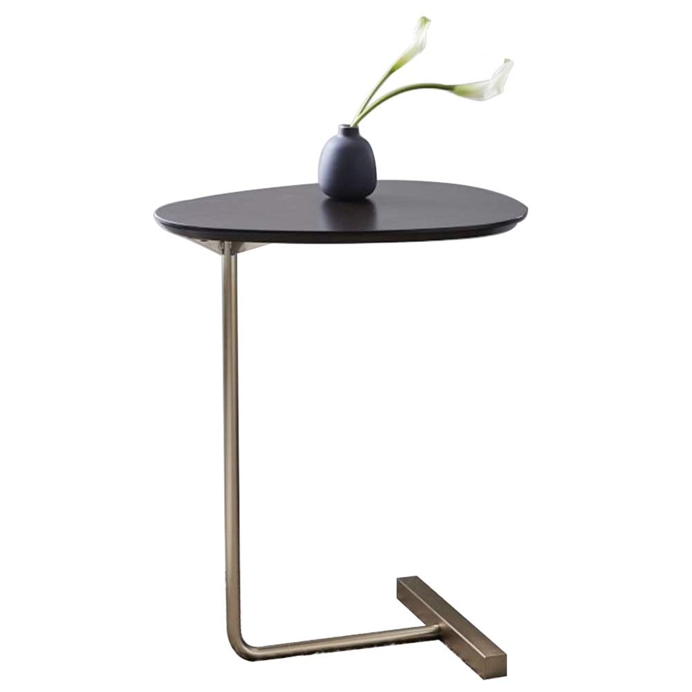 LXLA C-Shaped Side End Coffee Table - Modern Walnut Finish with Metal Frame - Small Space Sofa Snack Table for Living Room, Bedroom & Office - Perfect for Drinks, Books & Decor