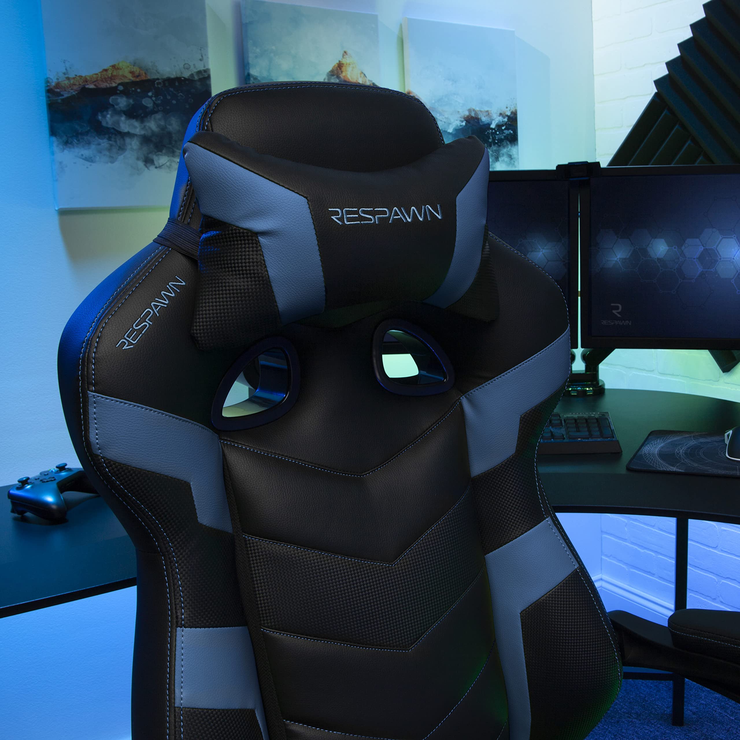RESPAWN 110 Ergonomic Gaming Chair with Footrest - Racing Style High Back Office Chair with 360 Swivel, Adjustable Lumbar Support & Headrest Pillow - Perfect for PC Gaming, Home Office & Streaming Setup (2021 Blue)