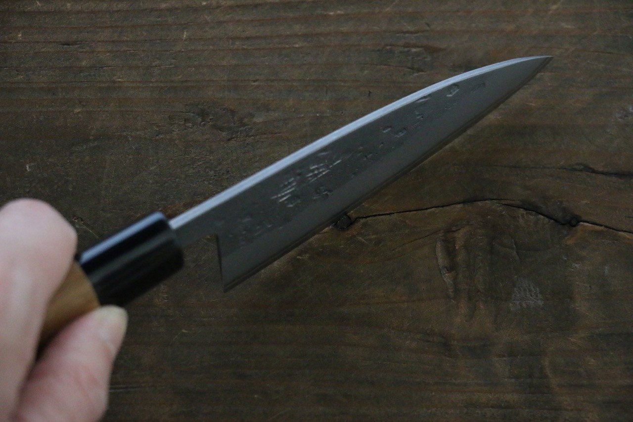 Premium Seisuke Blue Steel No.2 Nashiji Ajikiri Knife 105mm - Japanese High Carbon Steel Kitchen Knife with Chestnut Wood Handle - Perfect for Sushi, Vegetables & Precision Cutting