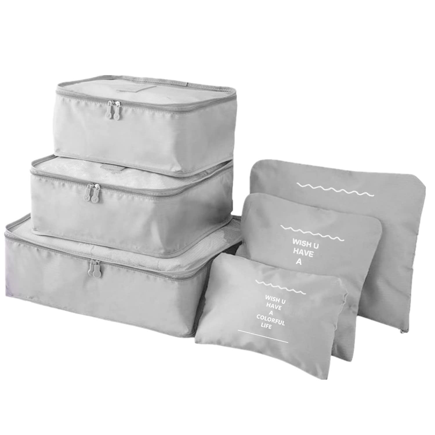 6-Piece Packing Cubes Set - Light Grey Travel Organizer Bags for Clothes & Laundry | Compression Storage Pouches for Suitcase, Carry-On Luggage | Perfect for Business Trips, Vacations & Weekend Getaways