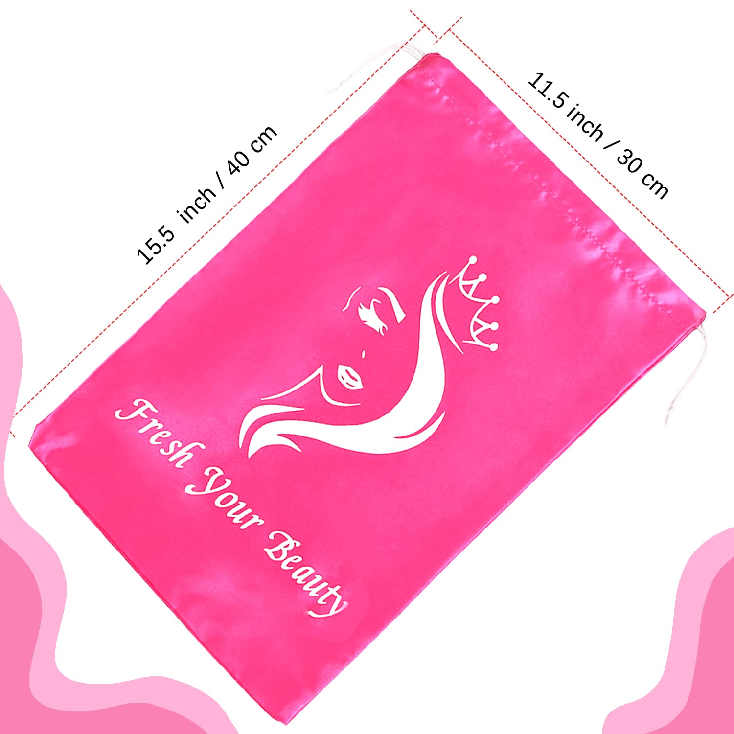 Premium Satin Drawstring Bags - 6 Pack Pink Silk Pouches for Wigs, Hair Extensions, Jewelry, Cosmetics & Travel Storage - Elegant Gift Packaging for Bridal, Salon & Business Use