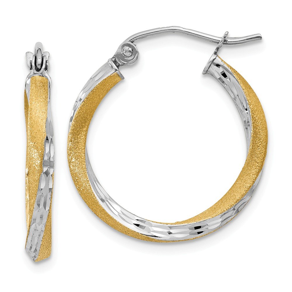 14K Yellow Gold Two-Tone Diamond-Cut 2.5mm Twisted Hoop Earrings for Women - Elegant Everyday Jewelry, Perfect for Parties, Weddings & Gifts