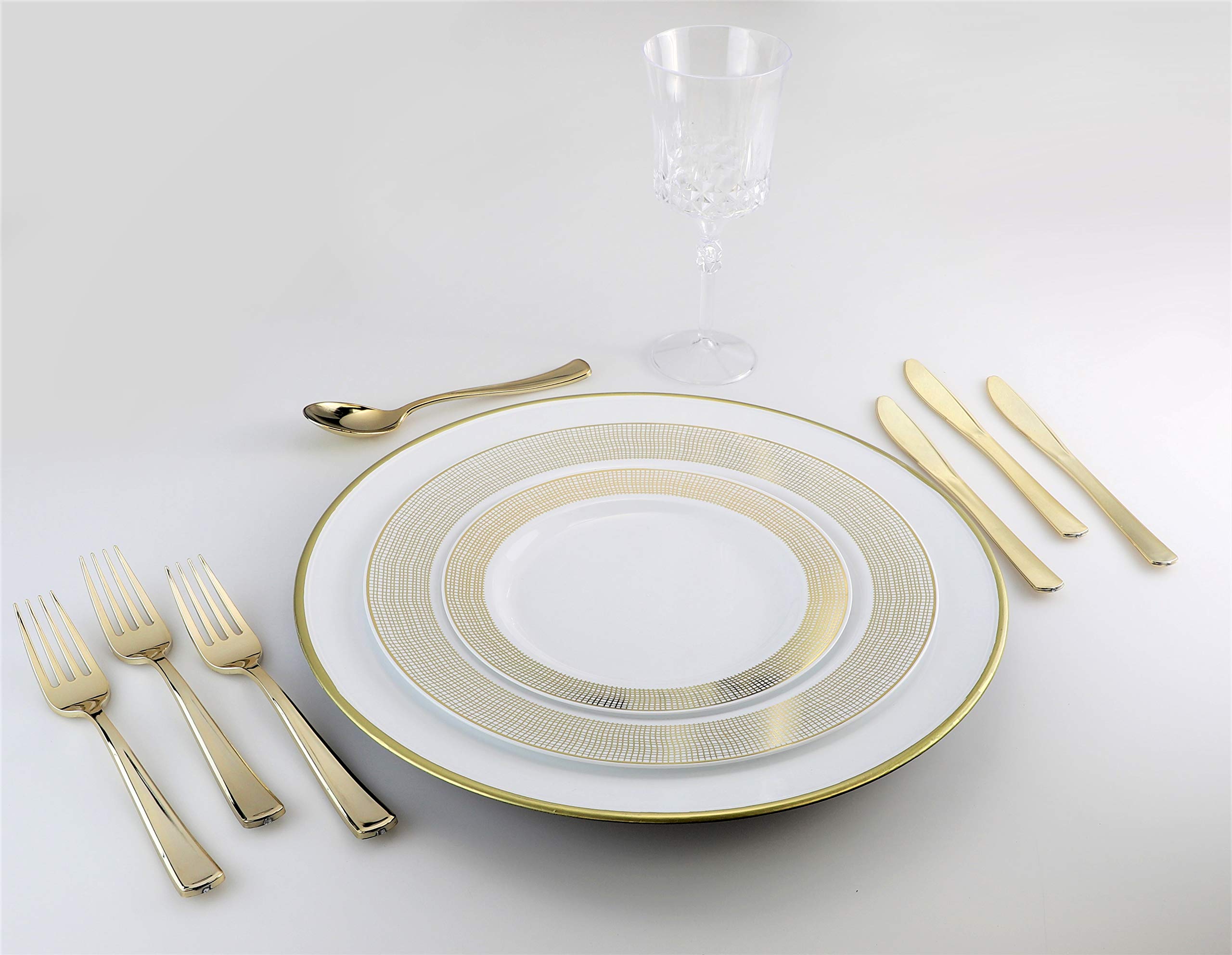 240 Pack Heavyweight Disposable Plastic Plates - 7.5'' Appetizer & Dessert Plates for Weddings, Parties, Events (Elegant White & Gold Linen Design) - Perfect for Birthday Celebrations, Baby Showers, and Holiday Gatherings