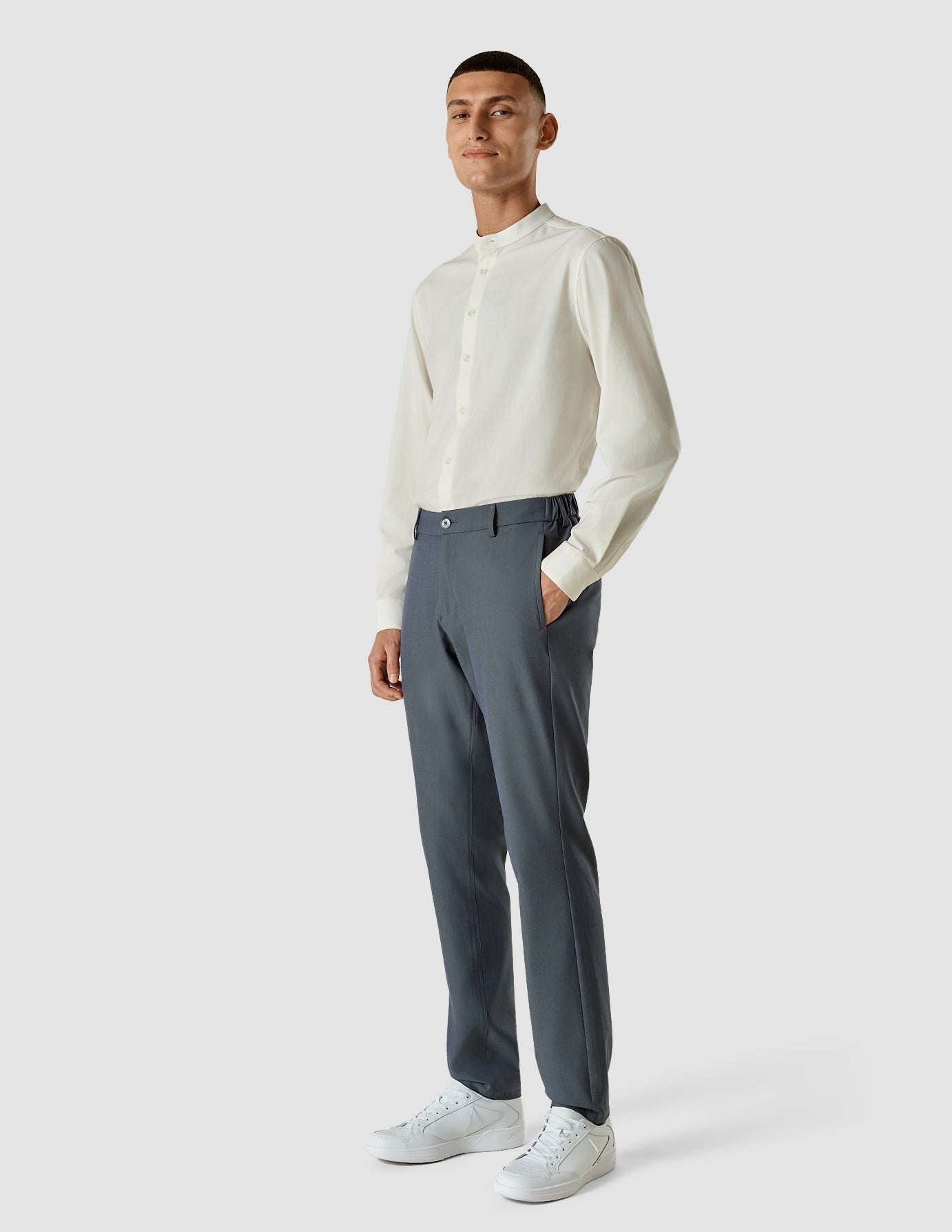 Premium Tech Linen Mandarin Collar Long Sleeve Shirt for Men - Breathable White Button Down Shirt - Perfect for Business Casual, Office Wear & Summer Outfits