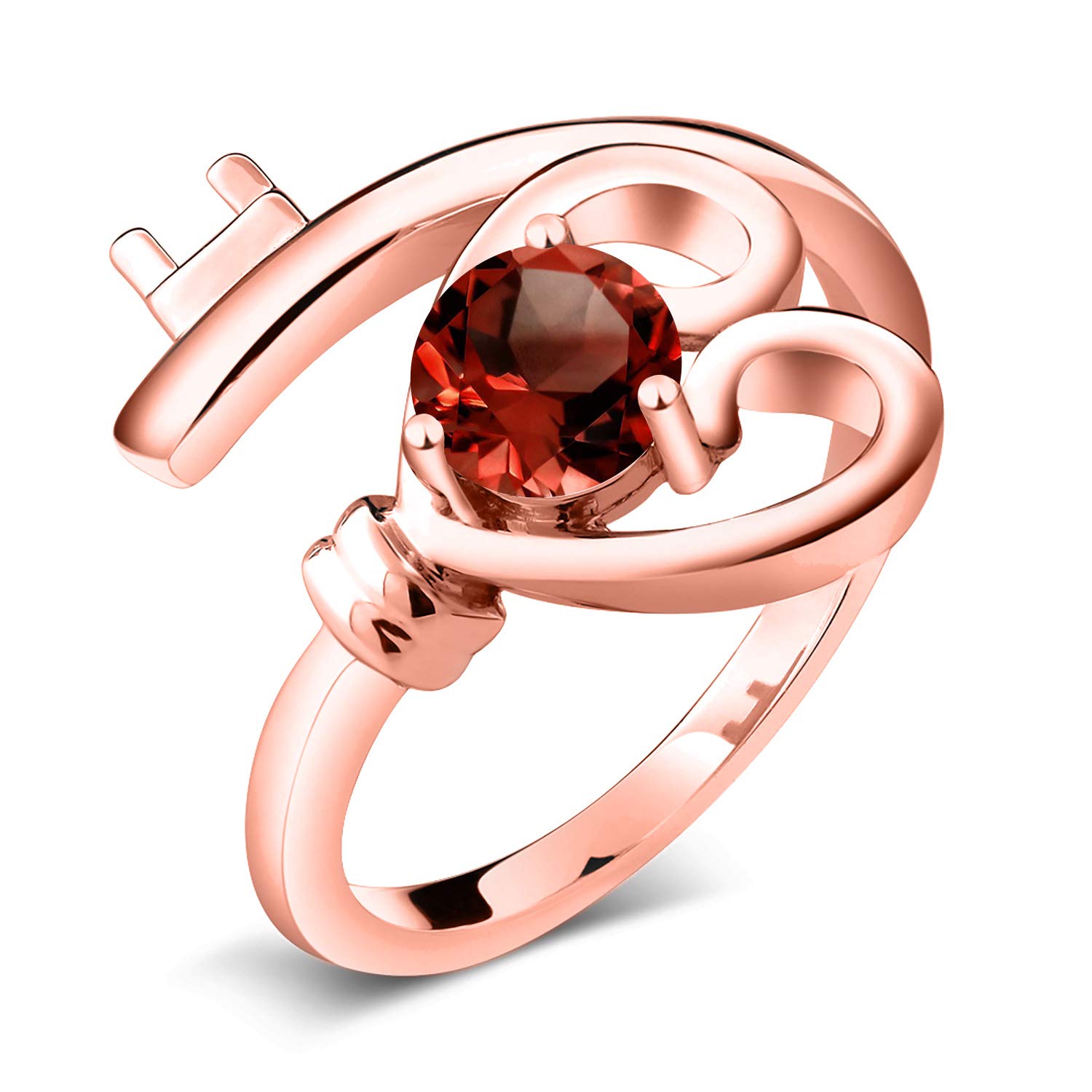 1.00 Ct Round Red Garnet Heart Key Ring - 18K Rose Gold Plated Silver Jewelry | Gem Stone King | Perfect Gift for Valentine's Day, Anniversary & Special Occasions