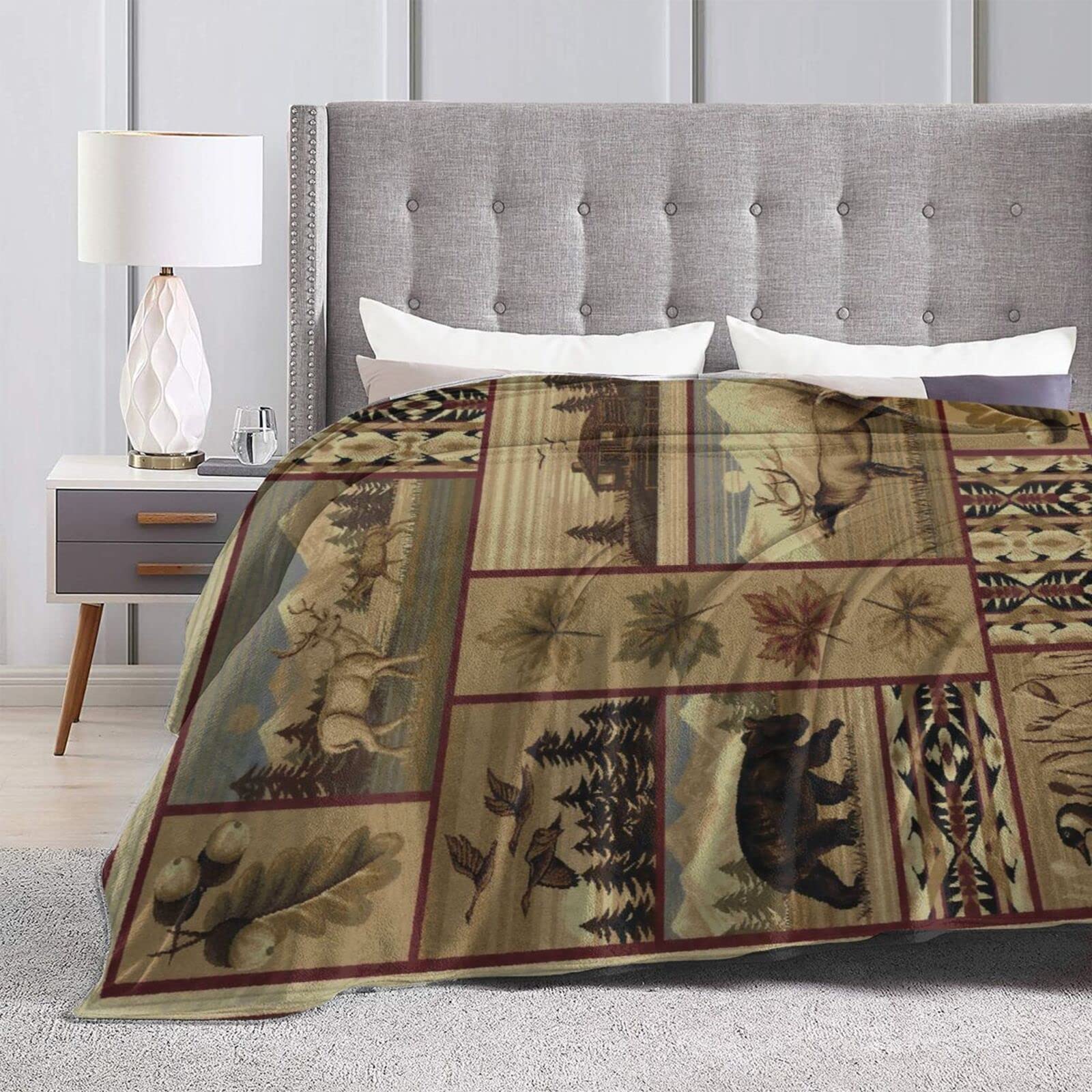 Bear Moose Lodge Super Soft & Warm Flannel Throw Blanket - Cozy Animal Print Blanket for Couch, Sofa & Bed - Perfect Gift for Kids, Men & Women - Ideal for Winter Nights, Camping & Home Decor