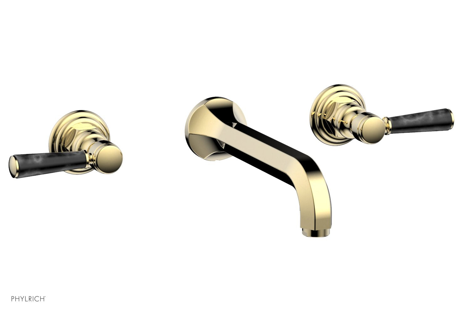 HEX TRADITIONAL Wall Mount Tub Faucet Set with Black Marble Lever Handles - 500 58 - Perfect for Bathroom Renovation and Modern Home Decor