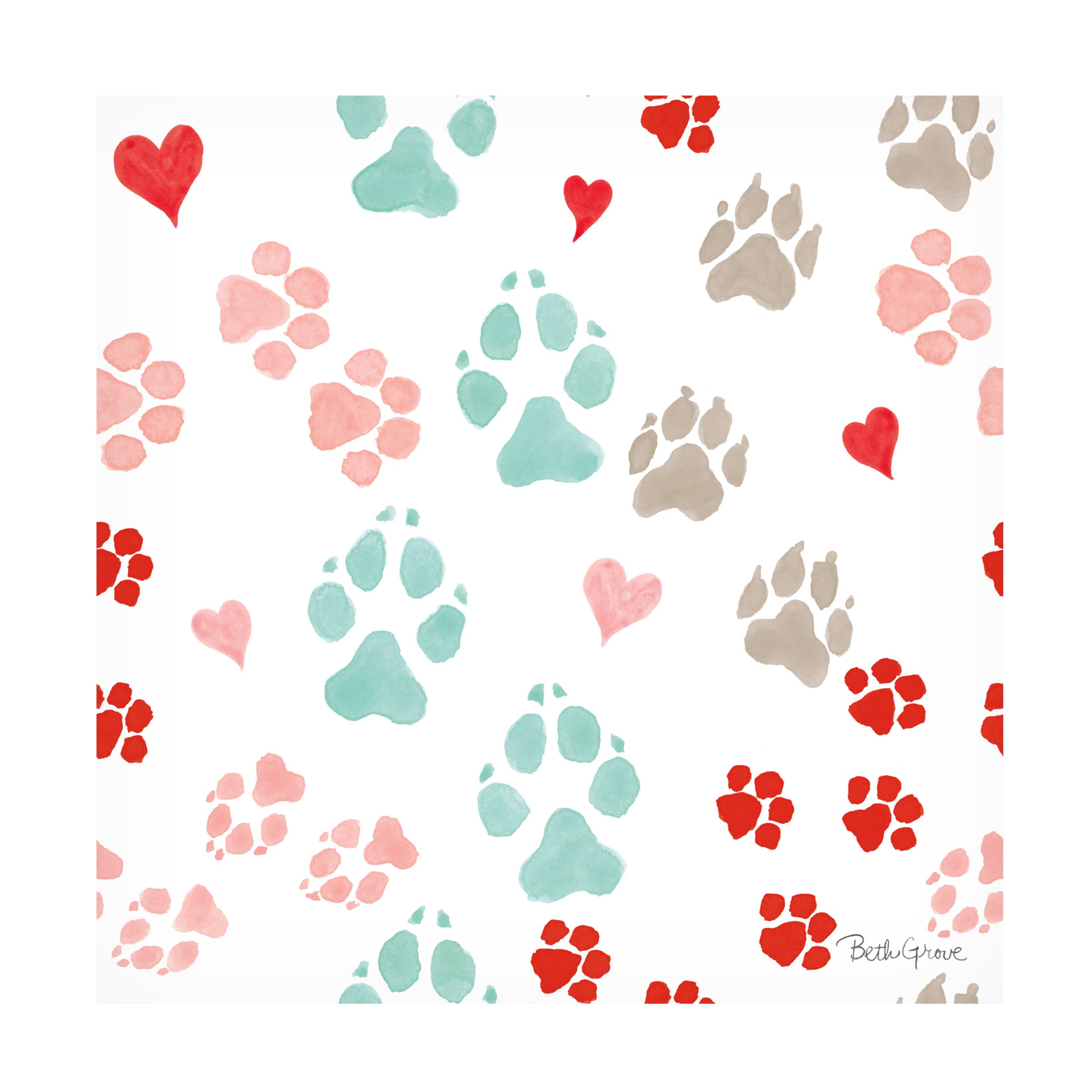 Beth Grove 'Paws of Love Pattern IIIA' Canvas Wall Art - Handmade Dog Lover Painting for Living Room, Bedroom & Office Decor