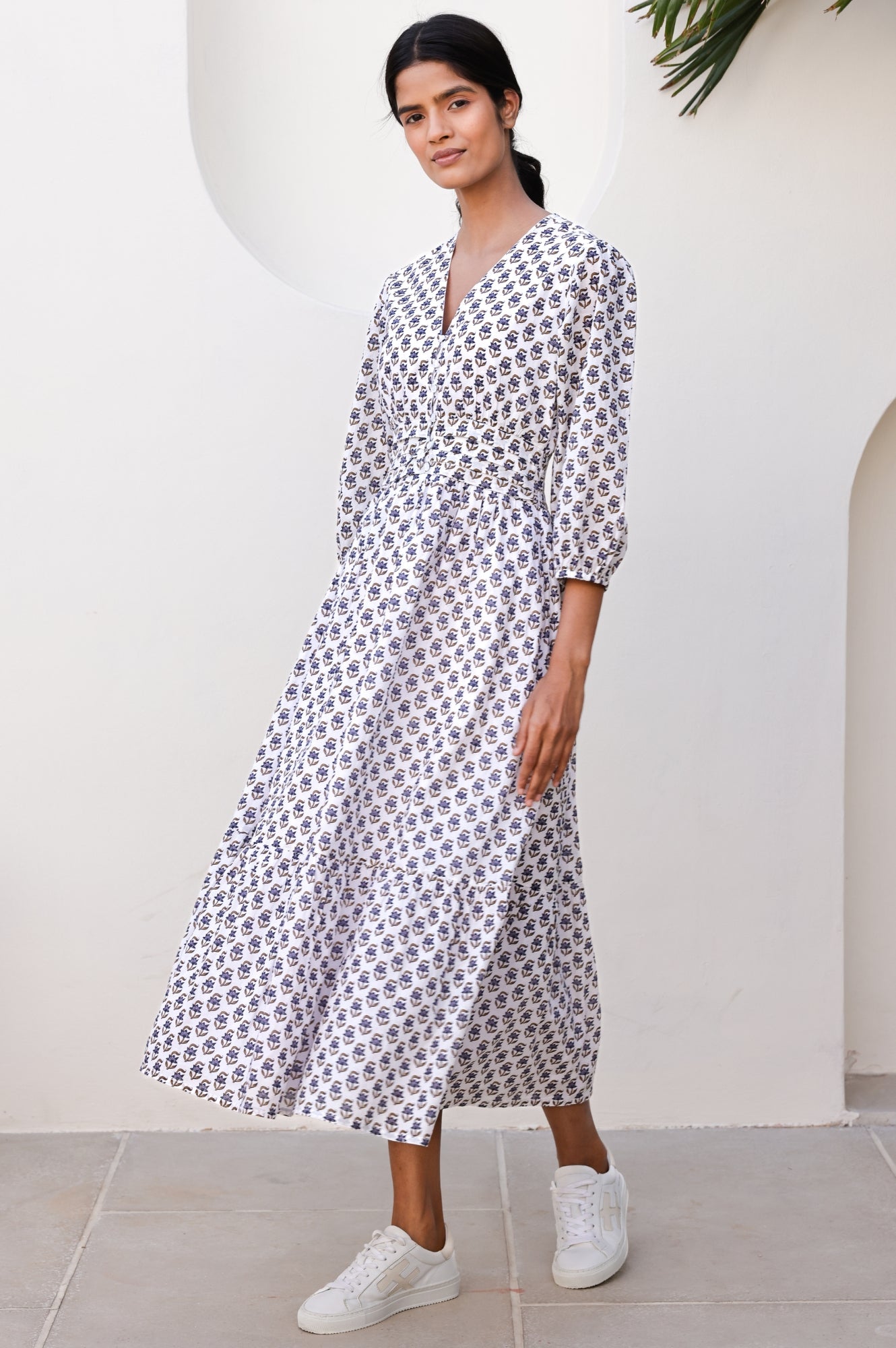 Jyoti Dress | Jasmine Neutral Floral Print Maxi Dress for Women - Perfect for Summer Weddings, Beach Vacations & Boho Chic Outfits