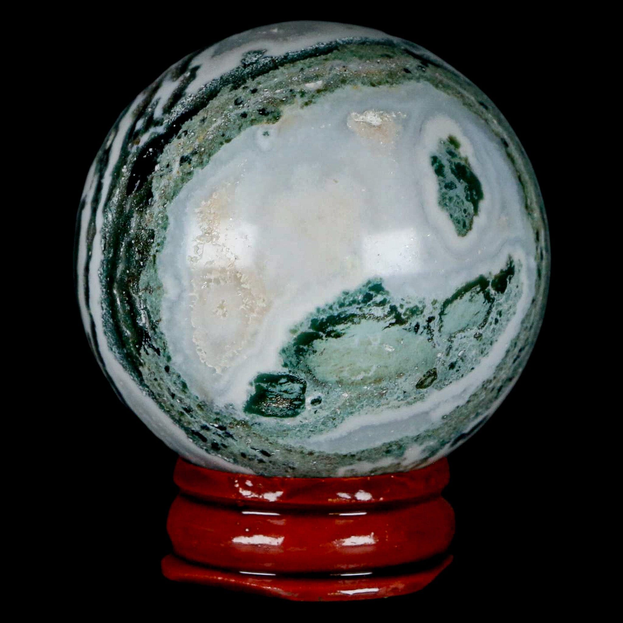 47MM Sardonyx Mineral Specimen - Green White Sphere Ball Orb from Brazil with Display Stand - Perfect for Crystal Healing, Home Decor & Mineral Collection
