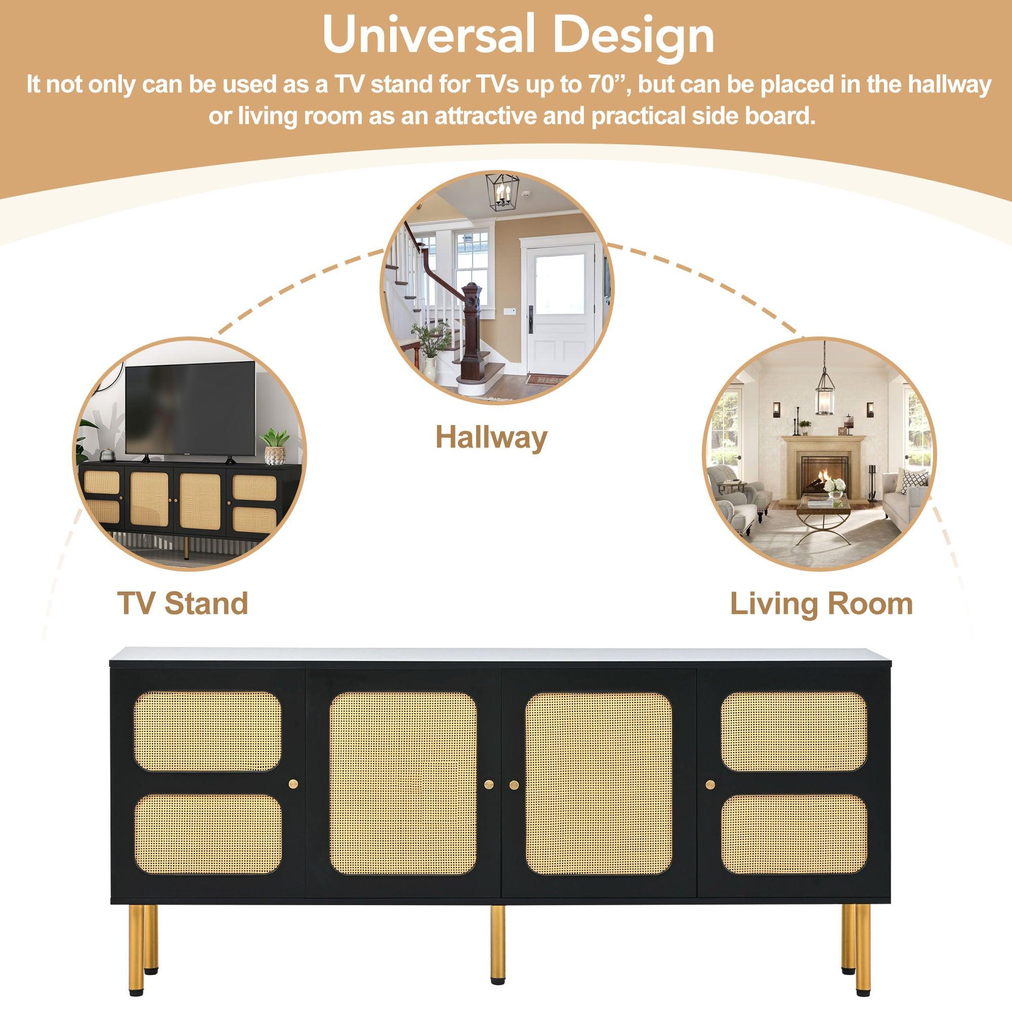 Boho Style TV Stand with Rattan Door - 70