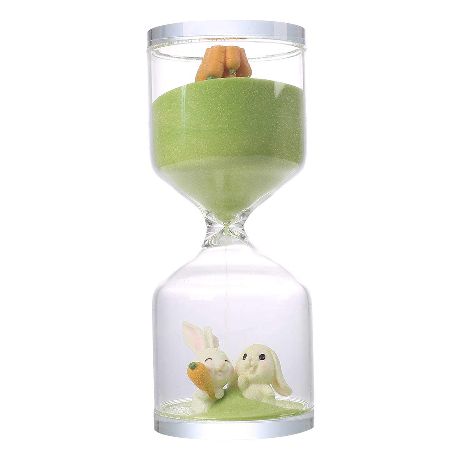Falytemow 30-Minute Hourglass Sand Timer with Carrot & Rabbit Design - Green Sand Desktop Decoration for Kitchen, School, Teaching, Office Decor & Stress Relief