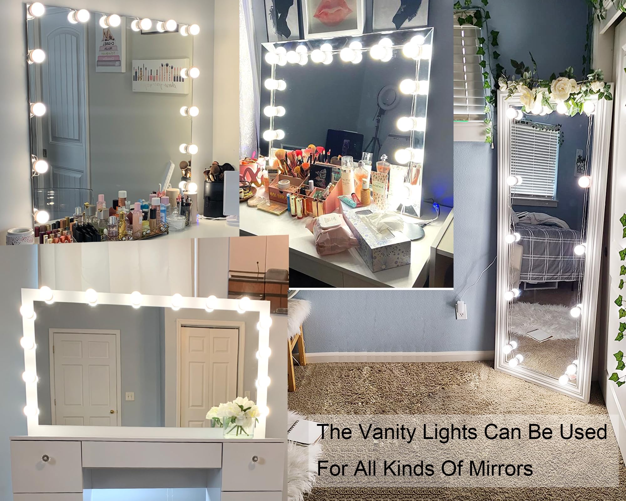 Chende Hollywood Vanity Lights for Makeup - 14 Dimmable LED Bulbs with AC Adapter, Stick-On Mirror Lights for Dressing Room & Bathroom (Mirror Not Included) - Perfect for Makeup Application, Photography Lighting, and Home Decor