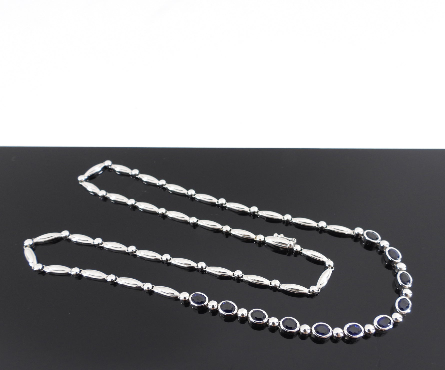 18K White Gold Blue Sapphire Link Necklace for Women - Elegant Jewelry Gift for Birthday, Anniversary & Special Occasions