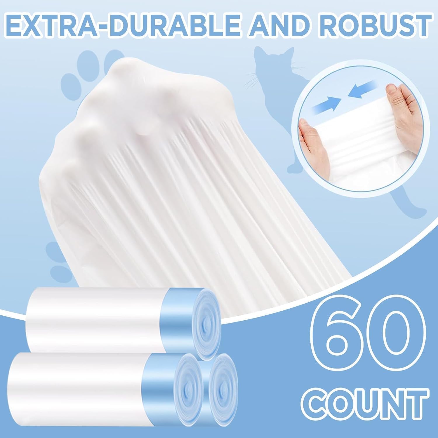 60 Count Heavy Duty Cat Litter Box Liners - Self Cleaning Litter Box Liners for Odor Control - Perfect for Large Litter Boxes & Multi-Cat Households