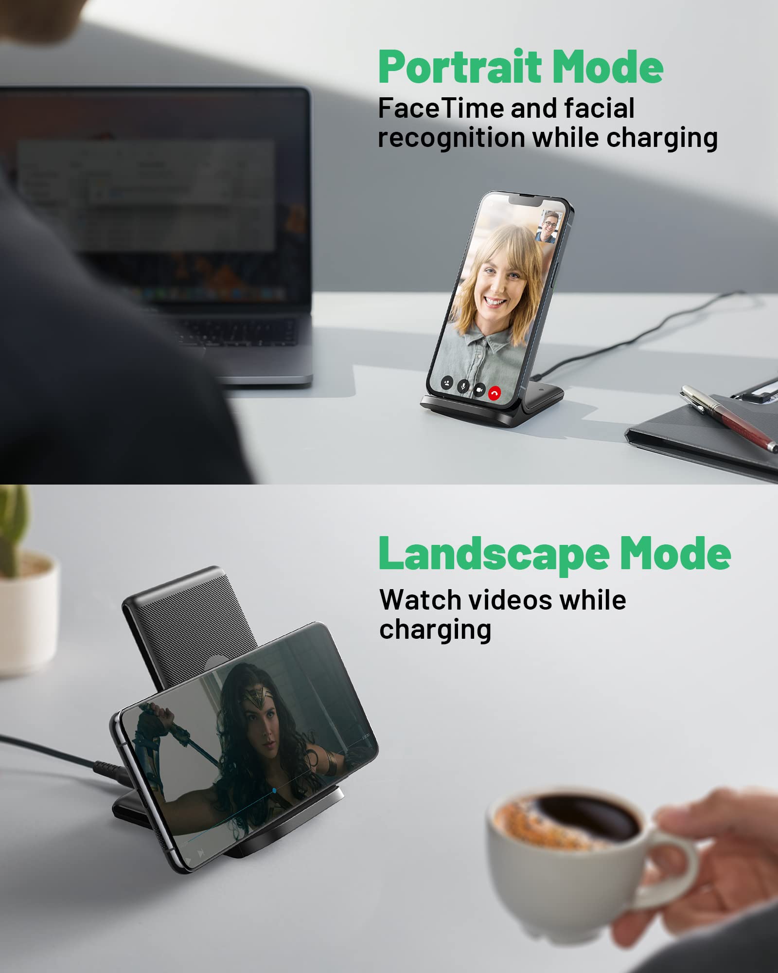 INIU 15W Fast Qi-Certified Wireless Charger with Sleep-Friendly Adaptive Light - Compatible with iPhone 16/15/14/13 Pro/XS/8 Plus, Samsung Galaxy S25/S24/S23/Note 20, Google Pixel - Perfect for Bedside, Office & Travel Charging