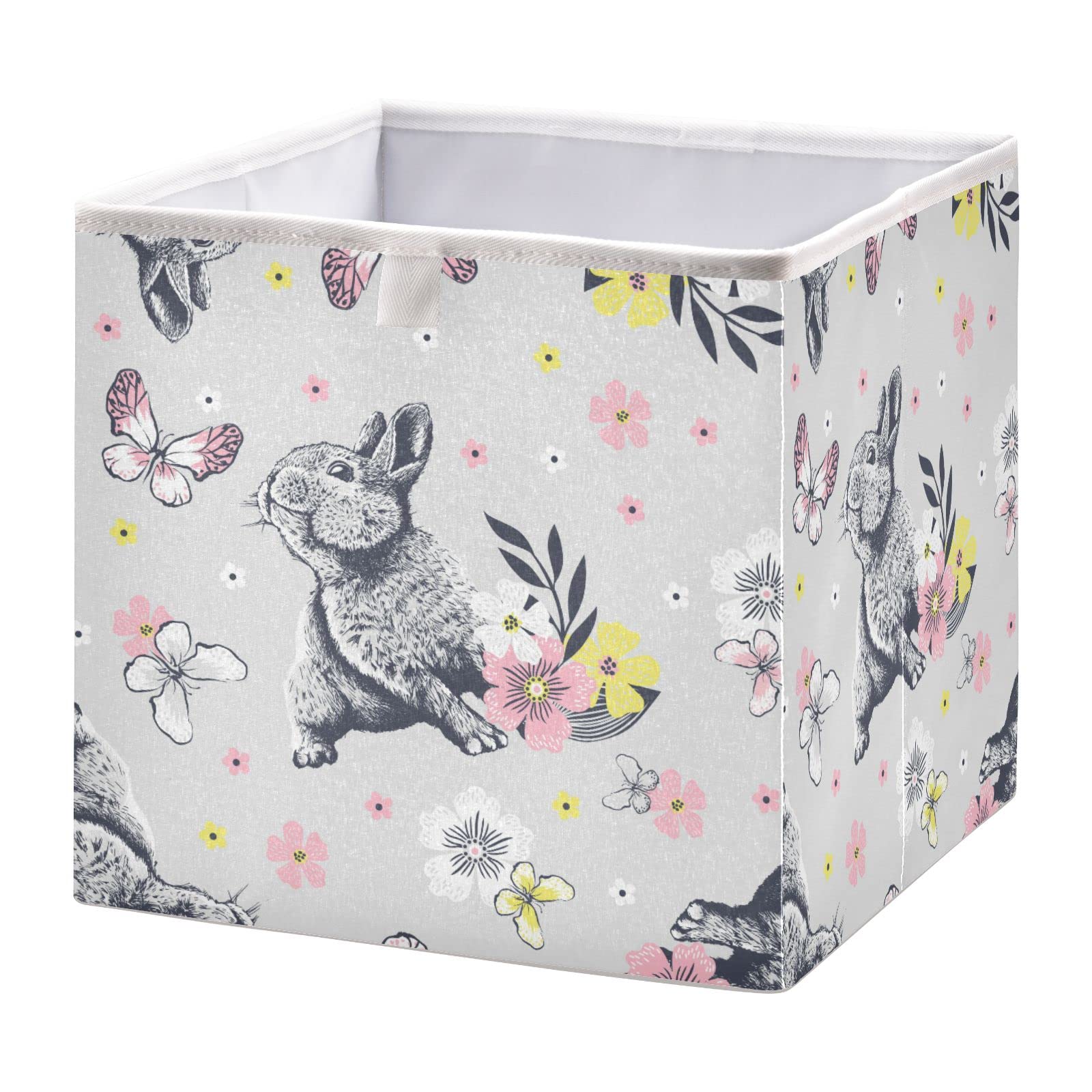 Cute Rabbit Butterfly Cube Storage Bin - Foldable Fabric Storage Basket with Handle for Closet, Nursery & Toy Organization | Perfect for Kids' Room, Playroom & Home Storage Solutions