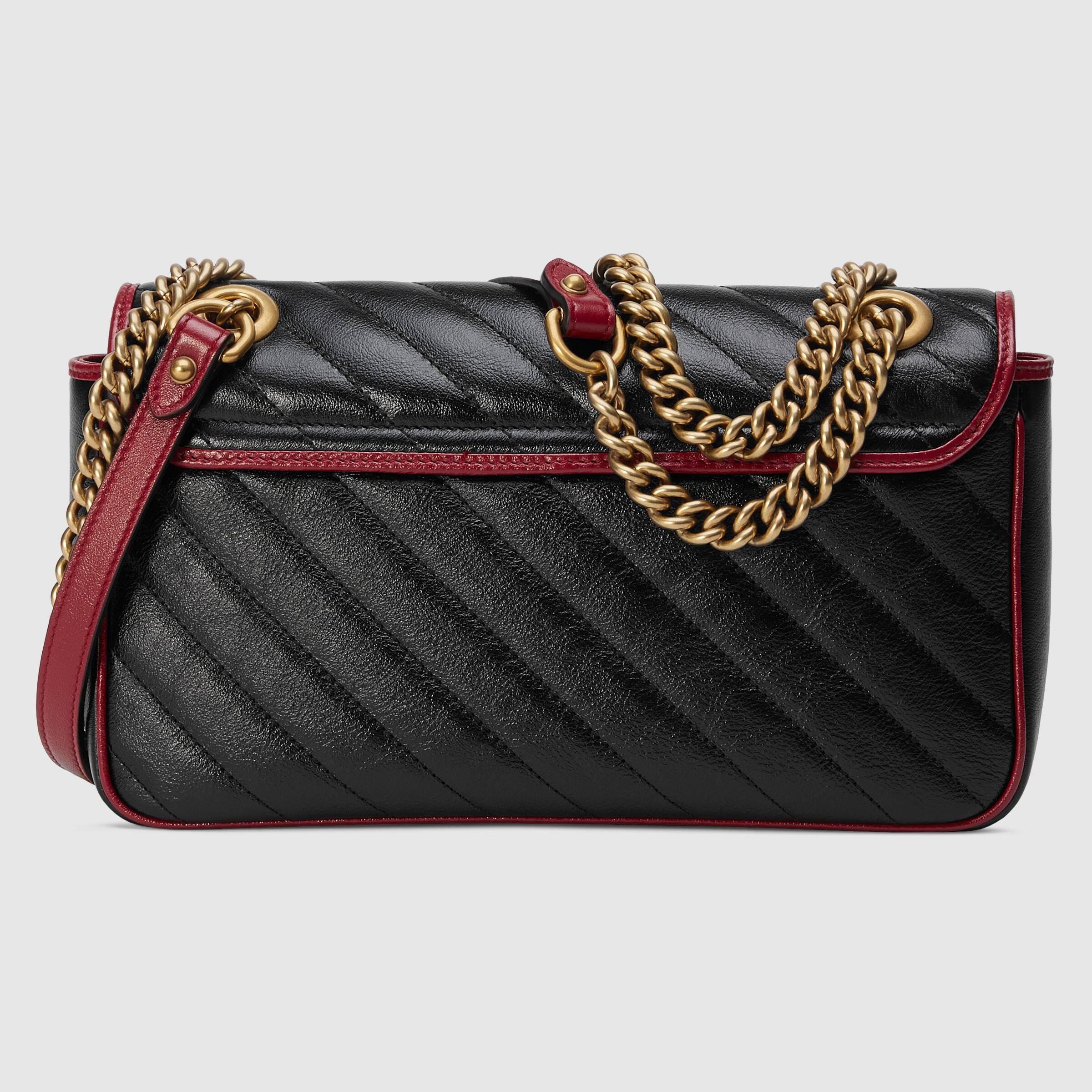 Gucci GG Marmont Matelassé Mini Bag in Black & Cerise - Luxury Crossbody Purse for Women, Perfect for Date Night & Evening Events