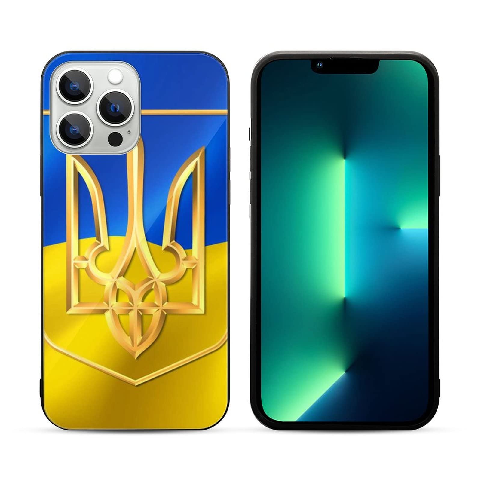 Shockproof Glass iPhone 13 Pro Max Case with Ukraine Flag & Coat of Arms - Anti-Scratch Full Protection Phone Cover | Perfect for Travel, Daily Use & Patriotic Gifts
