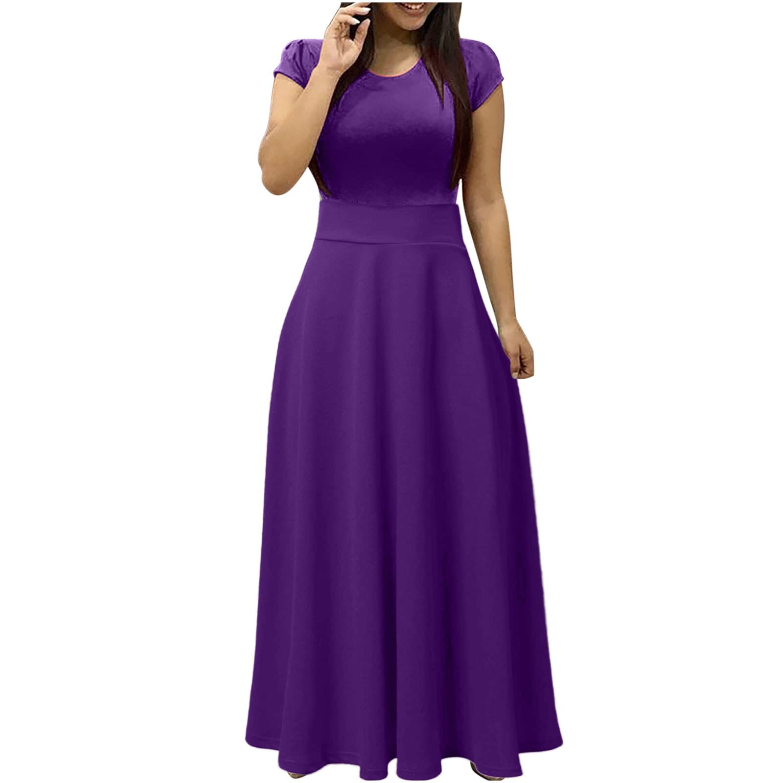 Women's Summer Party Dresses - Short Sleeve Boho Floral Maxi Dress with Loose Fit, Casual Long Sundress Cover Up | Perfect for Beach Vacations, Music Festivals & Outdoor Weddings