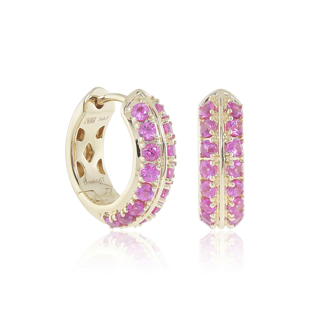 Pink Sapphire Wide Hoop Earrings for Women - 14K Gold Plated Dangle Earrings - Elegant Jewelry Gift for Birthday, Anniversary & Valentine's Day - Perfect for Parties, Weddings & Special Occasions