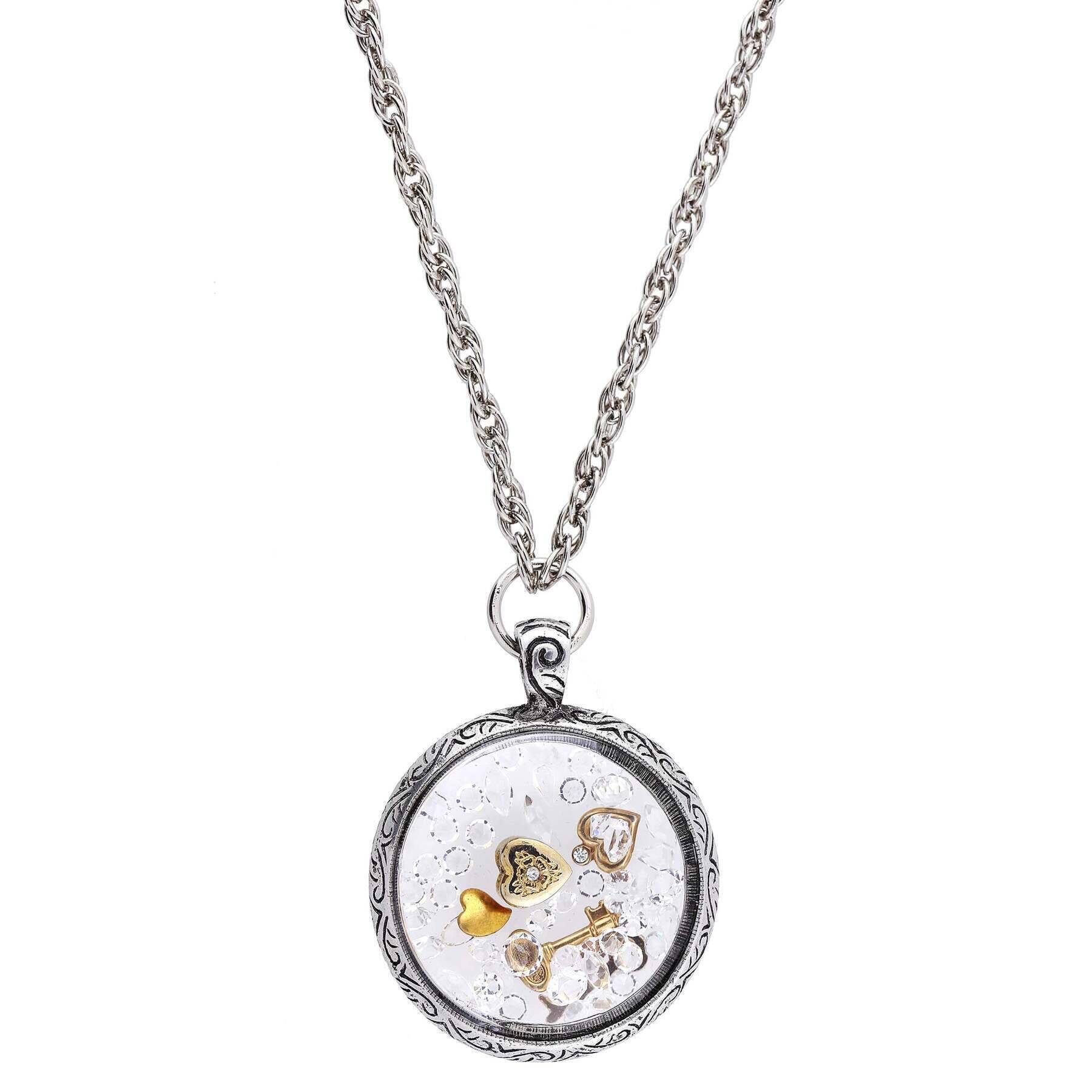 1928 Jewelry Hearts Key & Crystals Round Pendant Necklace - 30