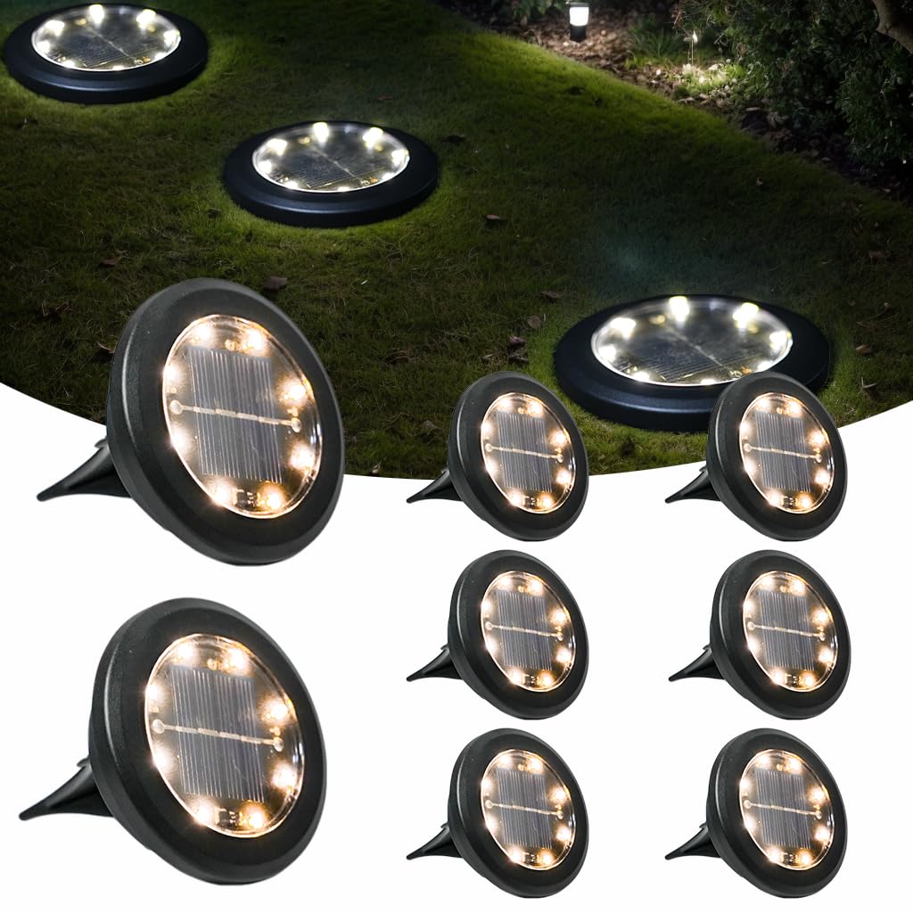 HQYNSS 8-Pack Solar LED Garden Lights, IP65 Waterproof Outdoor Solar Lights with Warm White Light - Perfect for Garden, Yard, Lawn, Pathway, Patio, and Landscape Decoration
