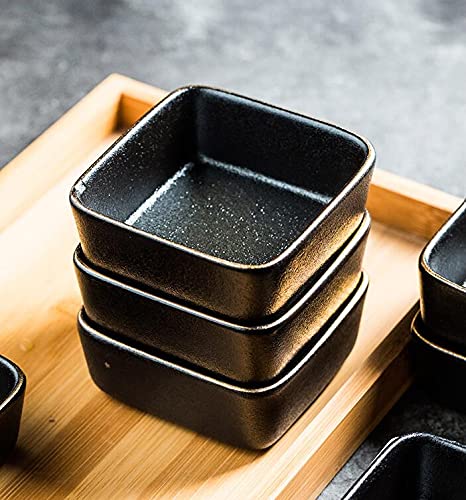 Colias Wing Classic Black Square Porcelain Side Dish Bowls - Set of 6 for Soy Sauce, Dipping & Seasoning | Perfect for Asian Cuisine, Sushi Restaurants & Home Dining