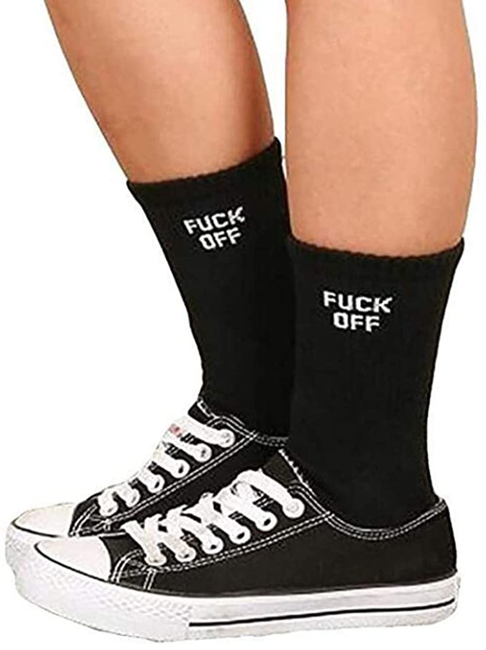 FUCK OFF Swear Word Printed Crew Socks - Funny Novelty Men's Tube Socks for Gag Gifts, Office Pranks & Punk Fashion