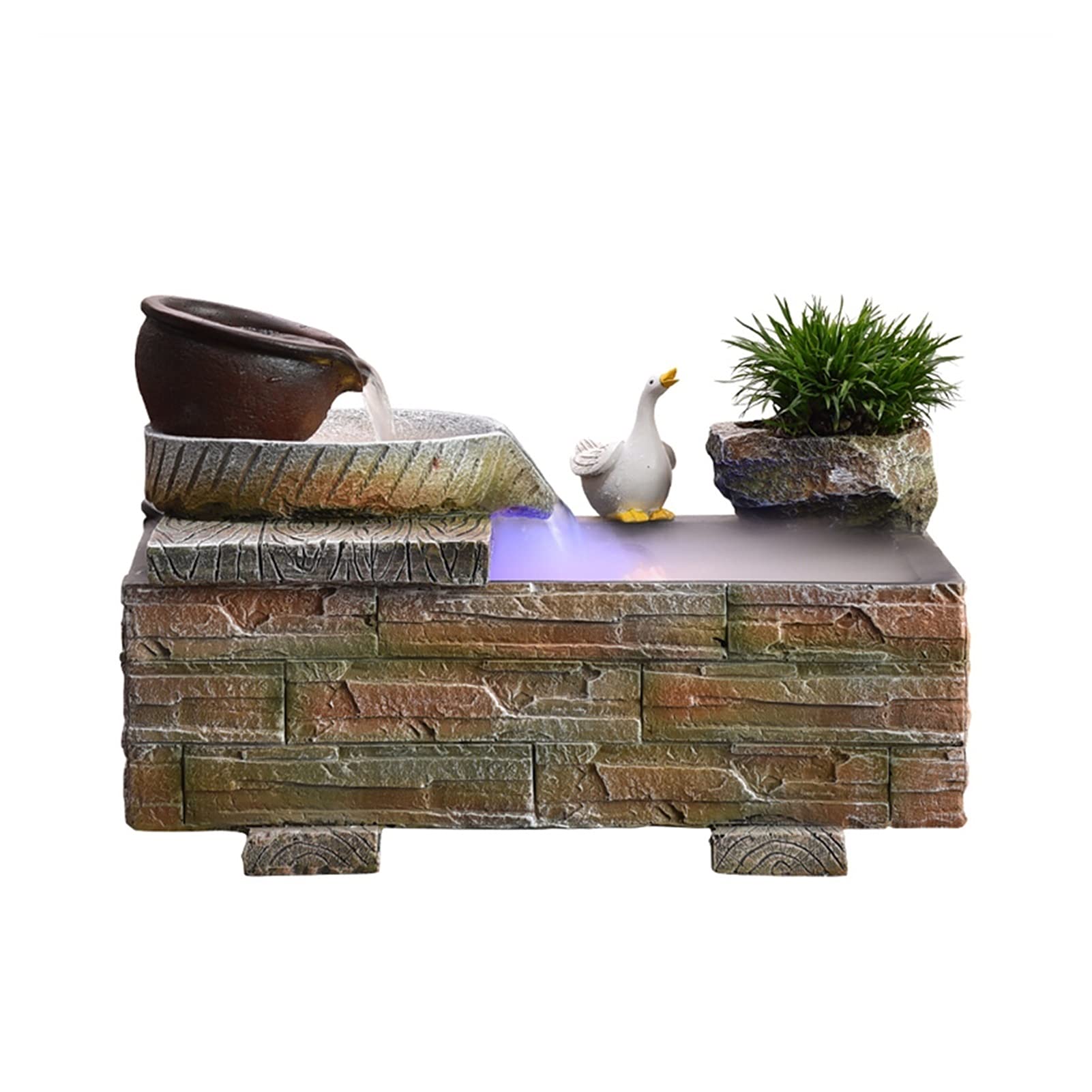 YUXI8541NO Stone Tabletop Fountain - Desktop Water Fountain with Flowing Water, Feng Shui Wheel & Bonsai Tray - Relaxing Home & Office Decoration for Desk, Living Room, Meditation Space