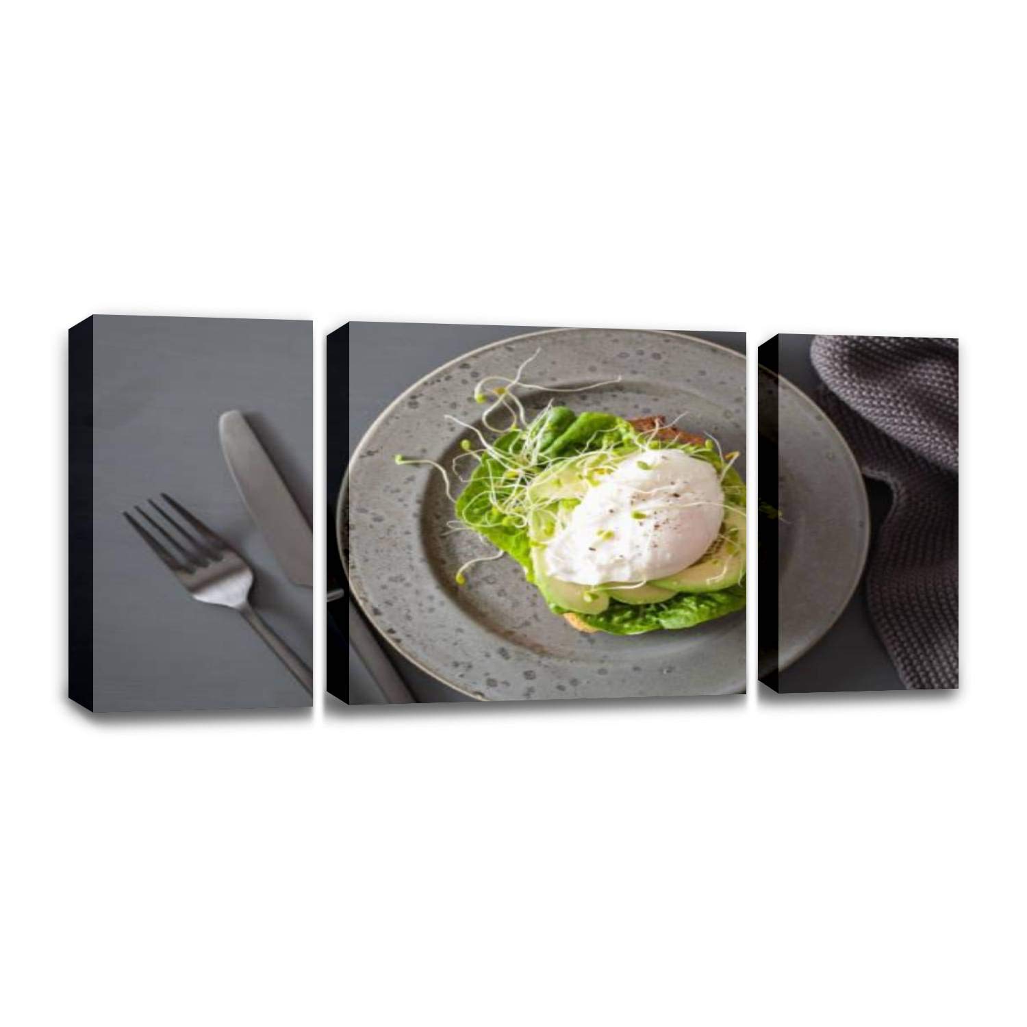 CCArtist Breakfast Toast with Avocado Poached Egg Wall Art Print - Modern Canvas Painting for Living Room & Bedroom Decor - Perfect for Kitchen Dining Area & Breakfast Nook Wall Decoration