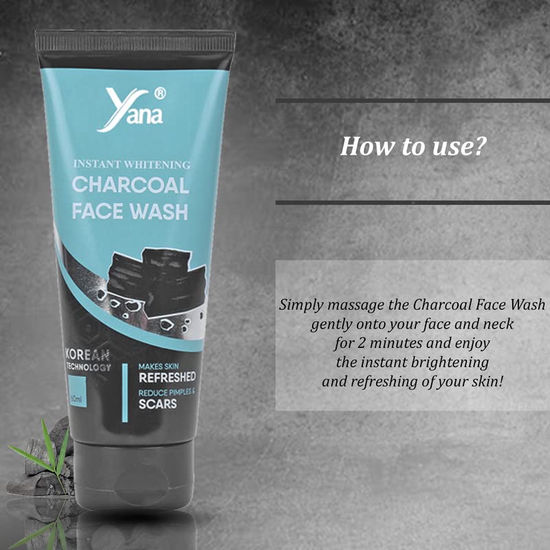 Instant Whitening Activated Charcoal Face Wash | Deep Pore Cleanser for Oily Skin | Korean Skincare Technology | Brightening & Detoxifying Facial Cleanser for Acne-Prone & Combination Skin | Perfect for Daily Skincare Routine & Deep Cleansing