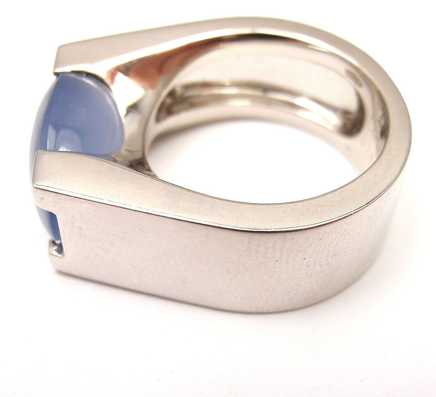 Authentic Cartier 18K White Gold Large Chalcedony Ring for Women - Luxury Statement Jewelry for Weddings, Anniversaries & Special Occasions