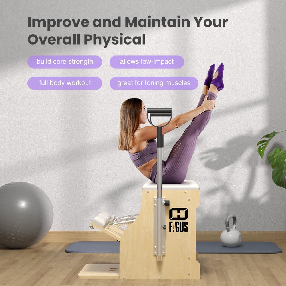 Pilates Chair with Split-Pedal Stability & Handles - Yoga Fitness Trainer & Reformer Machine for Home & Gym Workouts - Perfect for Core Strength Training, Flexibility Exercises, and Full-Body Workouts