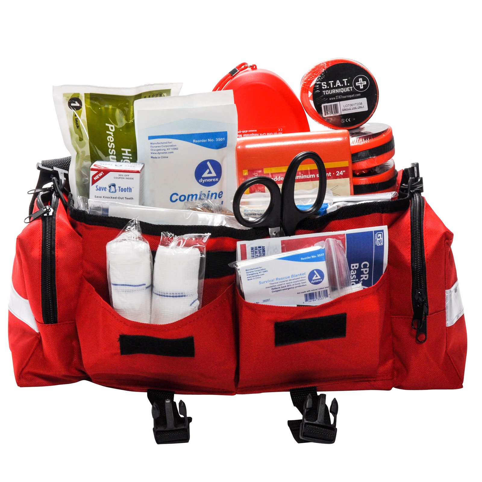 MFASCO School First Aid Emergency Kit with Tourniquets - Red Trauma Bag for Classrooms, Nurses Office & Emergency Preparedness