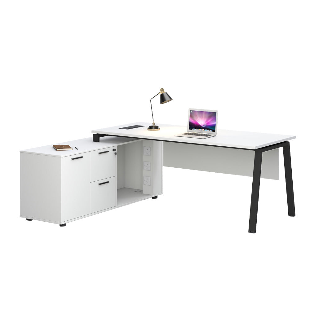 ASPEN Executive Desk Reversible 220-240cm White & Black - Modern Office Desk for Home & Business Workspace