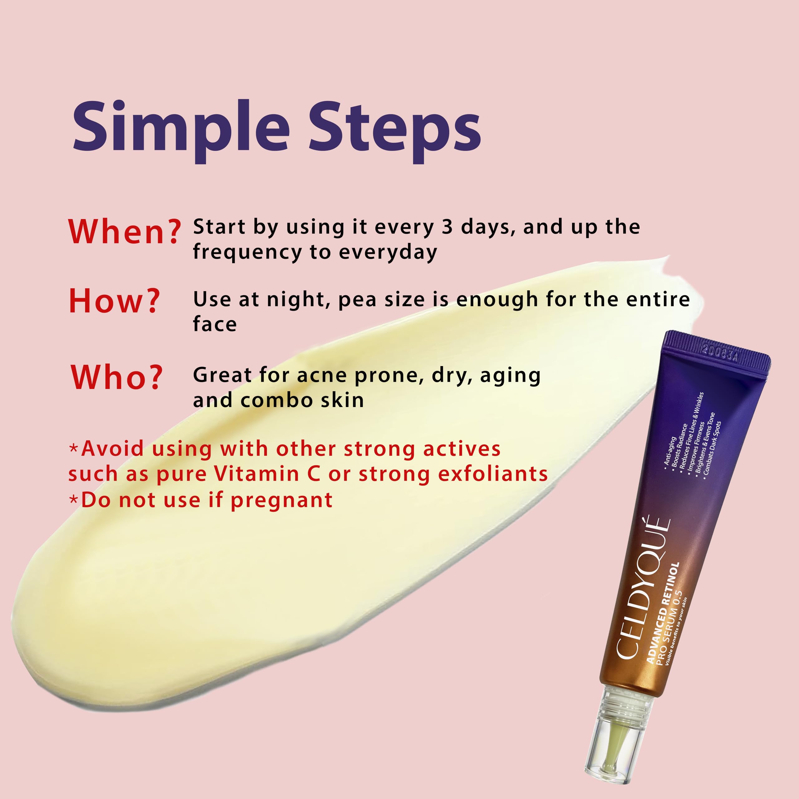 Advanced Retinol Pro Serum 0.5% with Centella Asiatica 66% - Anti-Aging Face Cream with Retinal Complex, Niacinamide & Hyaluronic Acid - Korean Skincare for Wrinkles, Dark Spots & Fine Lines - Perfect for Night Routine & Mature Skin Care