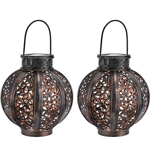 2 Pack Hanging Solar Lanterns - Outdoor Solar Powered Garden Lights for Patio, Trees, Fence & Yard Decor - 6 Lumens Warm Brown - Perfect for Backyard, Garden, Pathway & Outdoor Parties