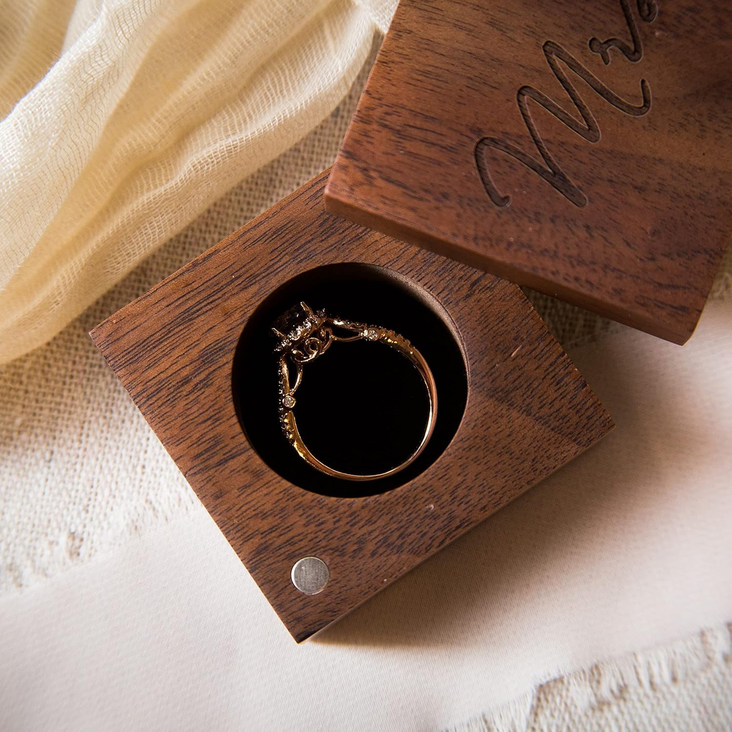 MUUJEE Engraved Wooden Ring Box - Wedding Ceremony Ring Bearer Box, Anniversary Birthday Mother's Day Gift for Her - Perfect for Proposals, Vow Renewals & Special Occasions