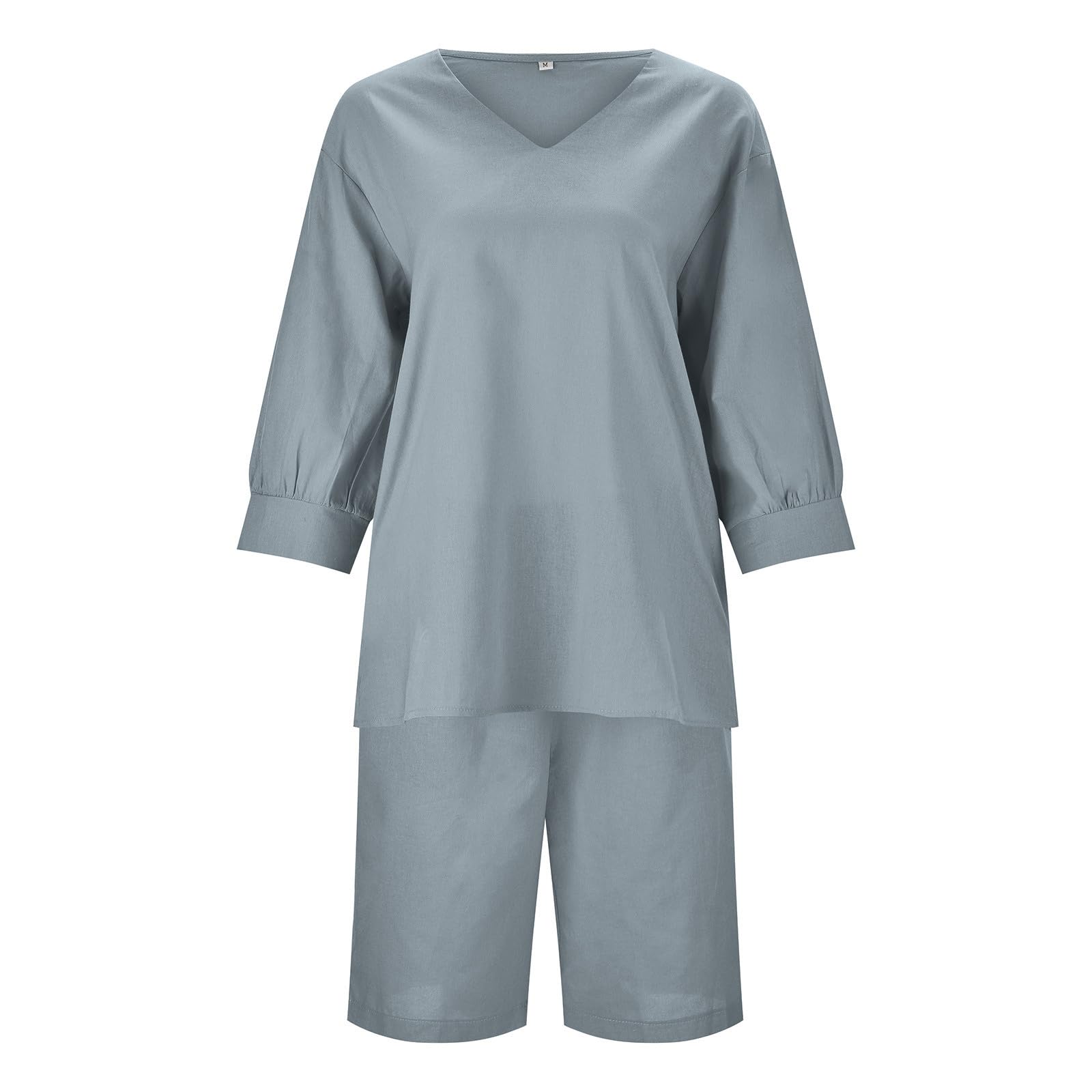 Women's 2-Piece Outfit Set - Loose Fit Cotton Linen Button Down Shirt & High Waist Pants Lounge Wear | Casual Summer Matching Sets for Home, Travel & Street Style