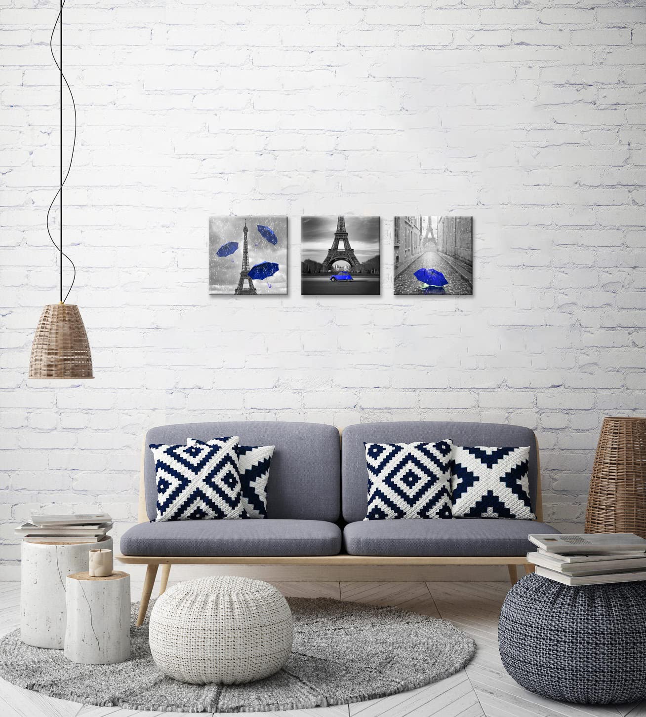 3-Piece Black & White Canvas Wall Art Set - Paris Theme Eiffel Tower Oil Painting Print for Living Room, Bedroom, Bathroom Decor | Girls' Room Wall Art | Waterproof & Fade-Resistant | Perfect for Home, Office & Gift Giving
