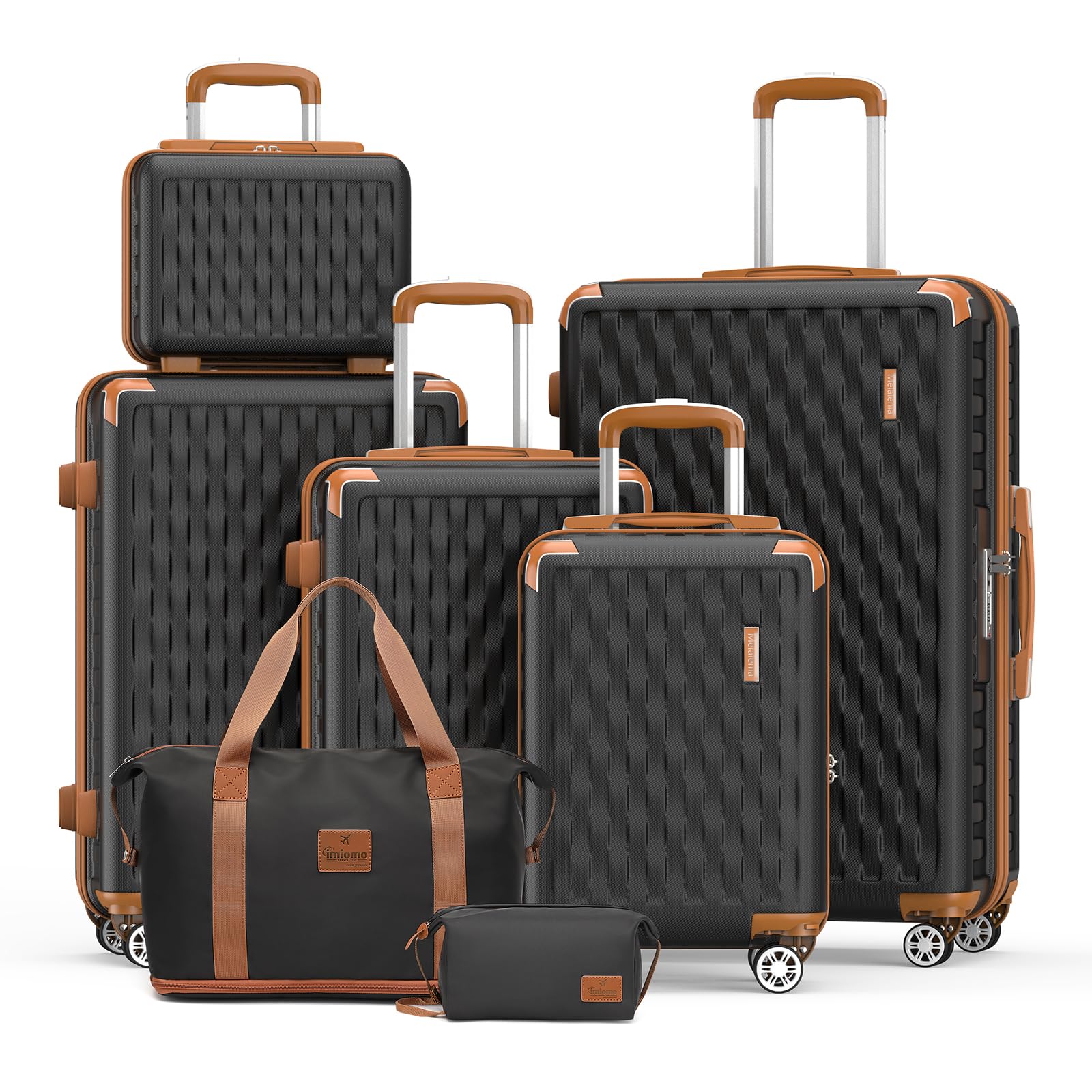 **7-Piece Melalenia Hard Shell Spinner Luggage Set with TSA Lock - Lightweight Suitcase for Women (Black/Brown) - Perfect for Air Travel, Business Trips & Family Vacations**