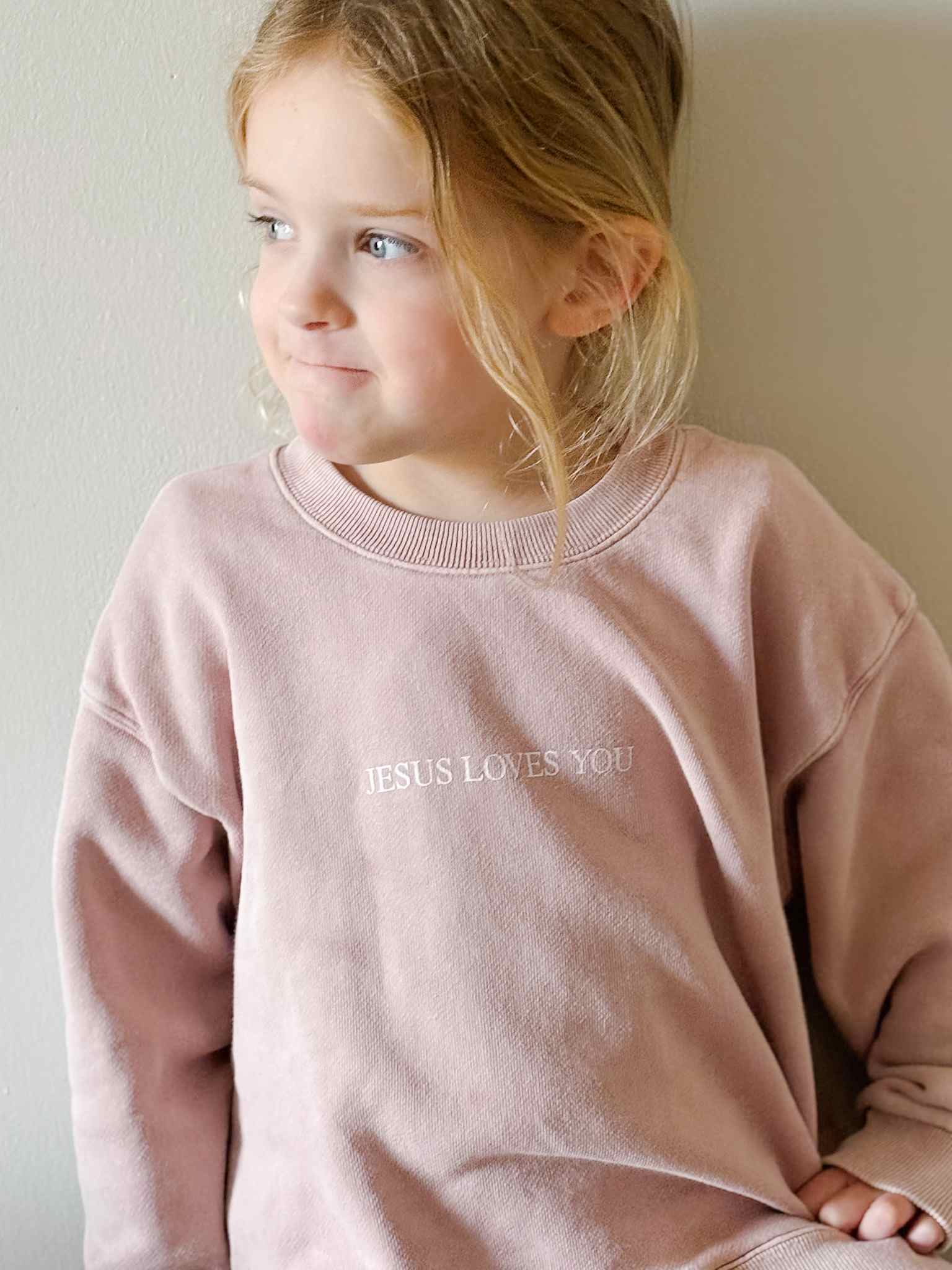 Jesus Loves You Kids Crewneck Sweatshirt - Soft Pink Christian Apparel for Boys & Girls | Church, Sunday School & Family Outings