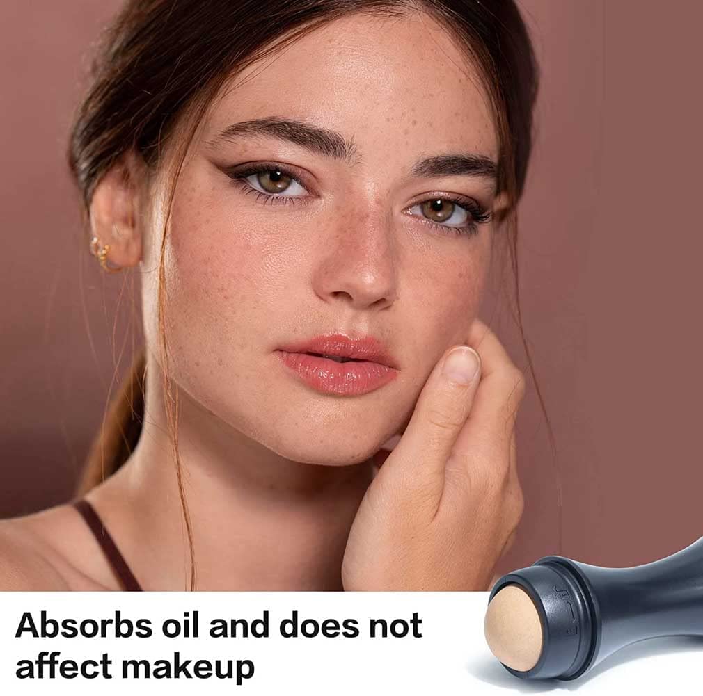 Florisca Oil-Absorbing Volcanic Stone Face Roller - Reusable Facial Skincare Tool for Oily Skin, Pore Minimizer & Shine Control | Perfect for On-the-Go Touch-Ups, Gym, and Daily Makeup Routine
