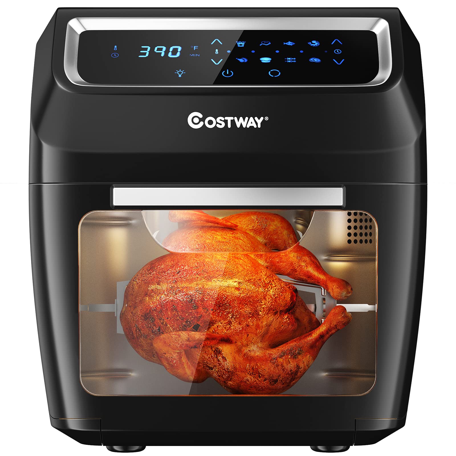 COSTWAY 8-in-1 Air Fryer Oven with Rotisserie & Dehydrator, 1700W Countertop Convection Oven with LED Touch Screen - Perfect for Pizza, Toast, Turkey, Roasting, and Healthy Snacks