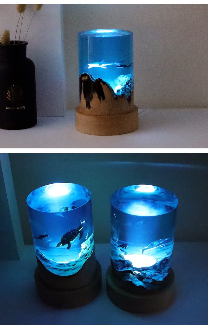 Epoxy Resin Diver & Turtle Night Light - 9x6 Inch Ocean Theme Decorative Lamp, Sea Turtle Gift for Home & Office Decor | Perfect for Bedroom, Nursery, Living Room, or as a Unique Gift for Ocean Lovers