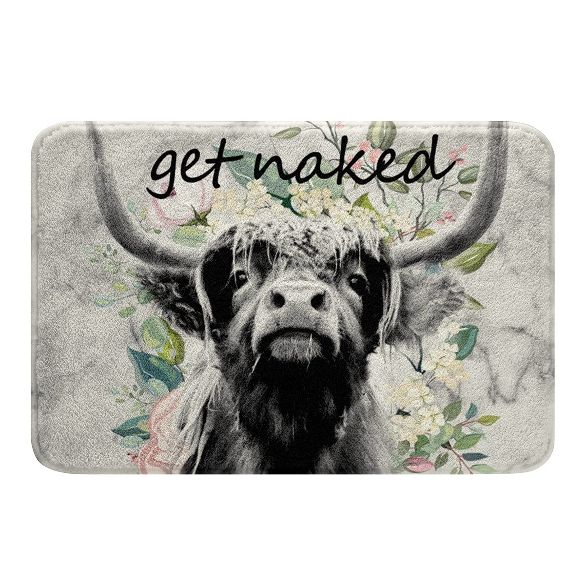 Jejeloiu Non-Slip Highland Cow Bath Rug - Farmhouse Boho Floral Marble Print Shaggy Absorbent Bathroom Mat, Soft Cozy Carpet for Bedroom & Living Room (16x24 Inch) - Perfect for Farmhouse Decor, Bathroom Safety & Cozy Home Accents